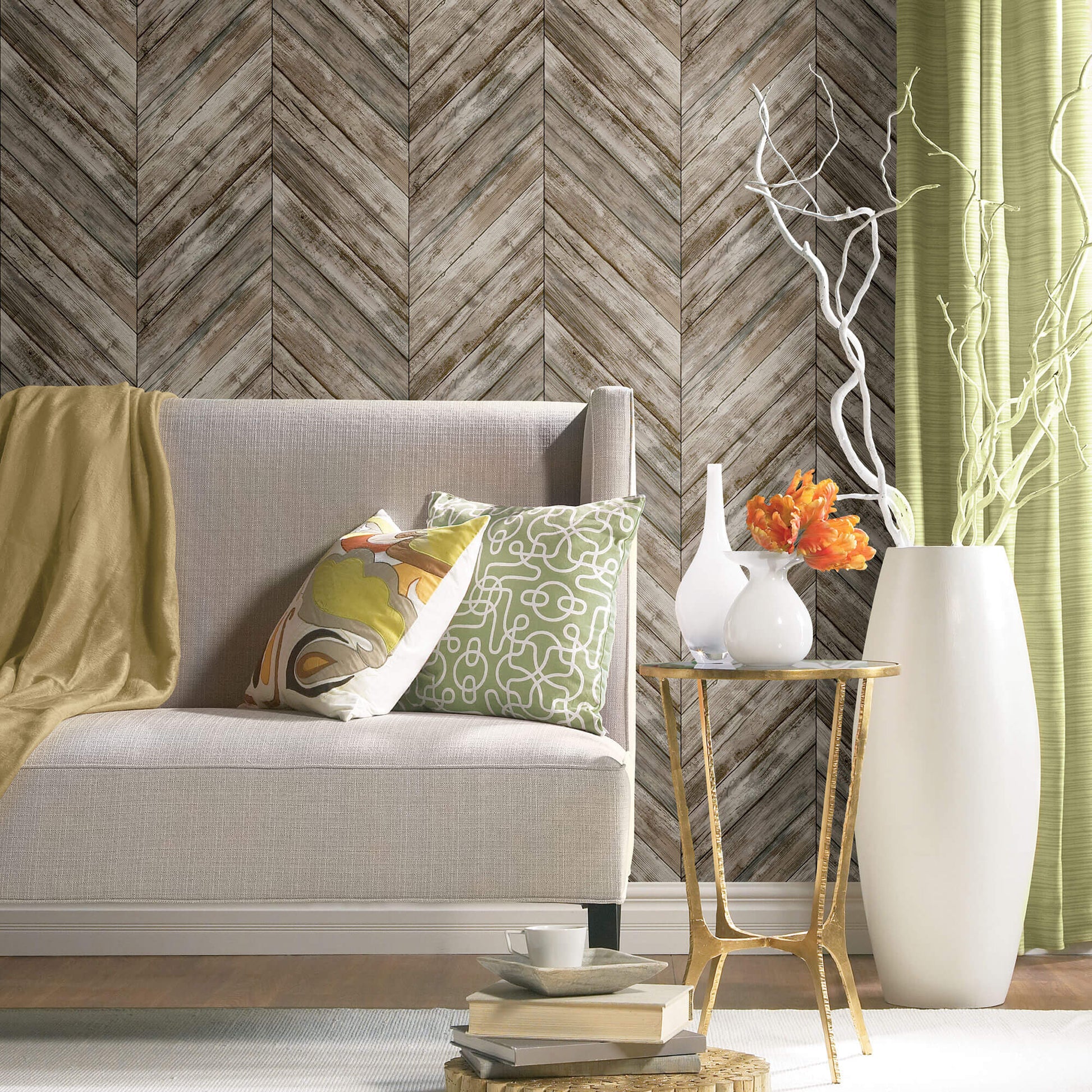 Herringbone Wood Boards Peel &amp; Stick Wallpaper - Brown